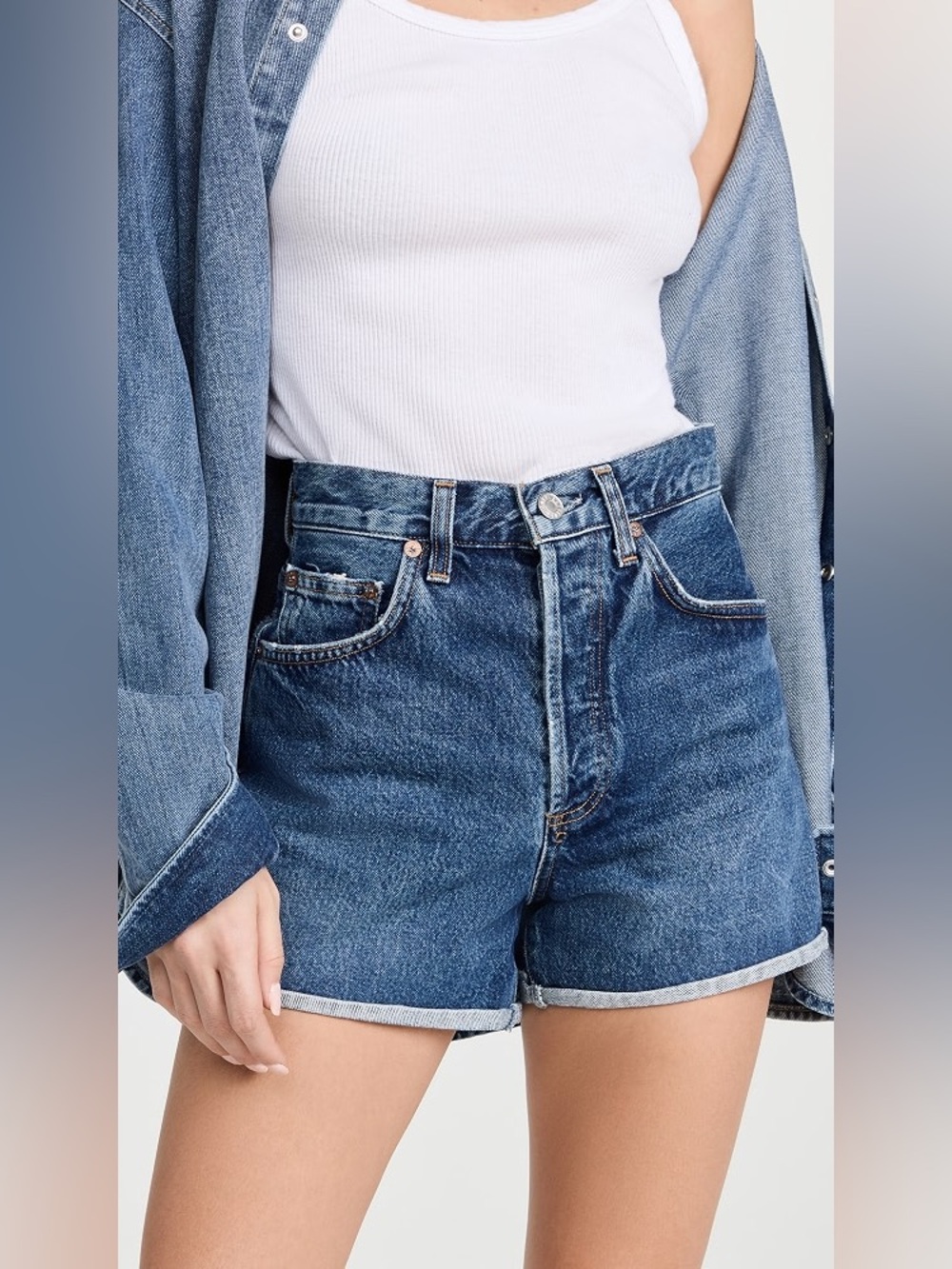 AGOLDE Dee High Rise Medium Blue High-Rise Rolled Hem Jean Shorts Size 27